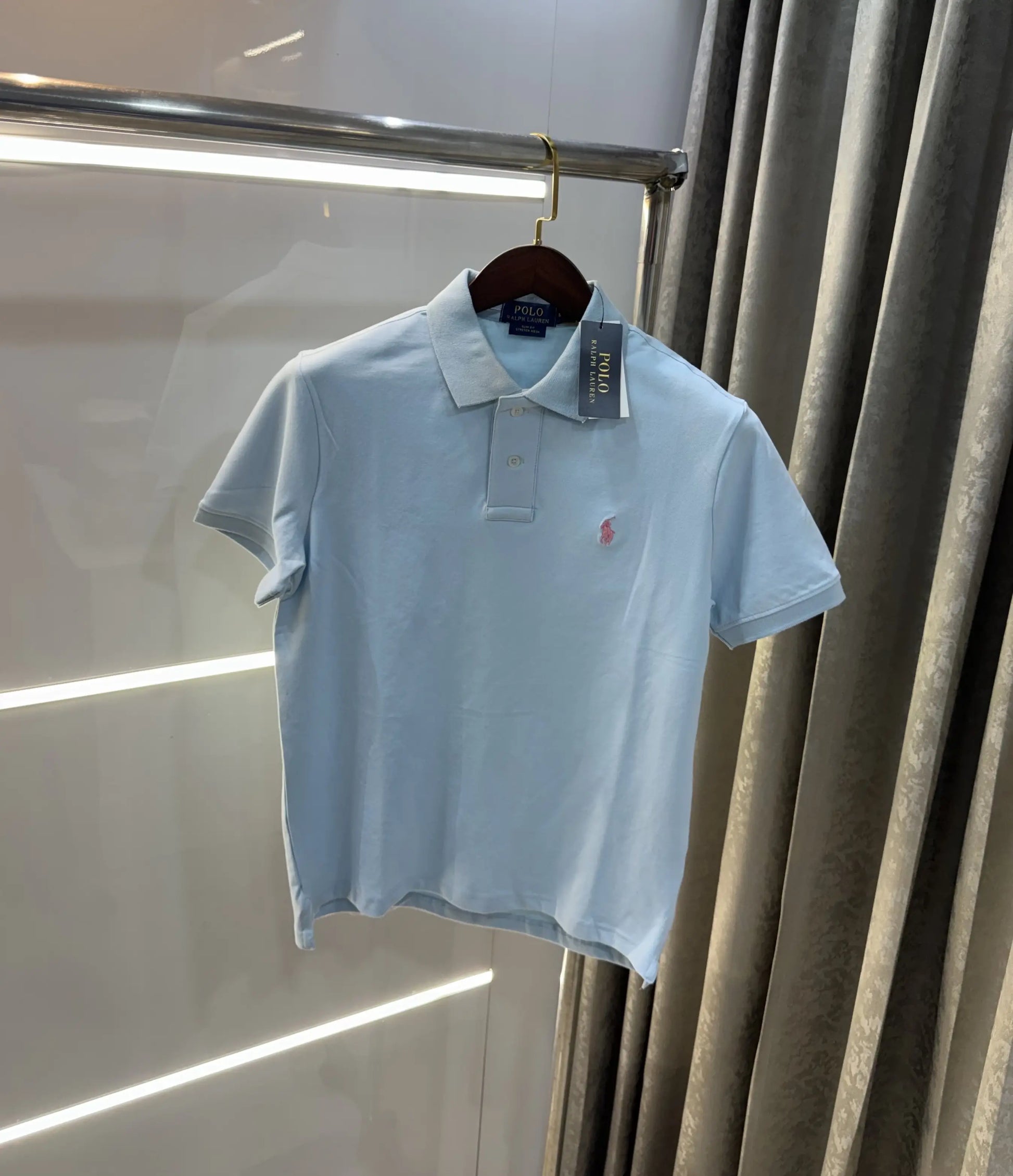 Ralph Lauren Sky Blue Embroidery Logo Knitted Polo T-shirt