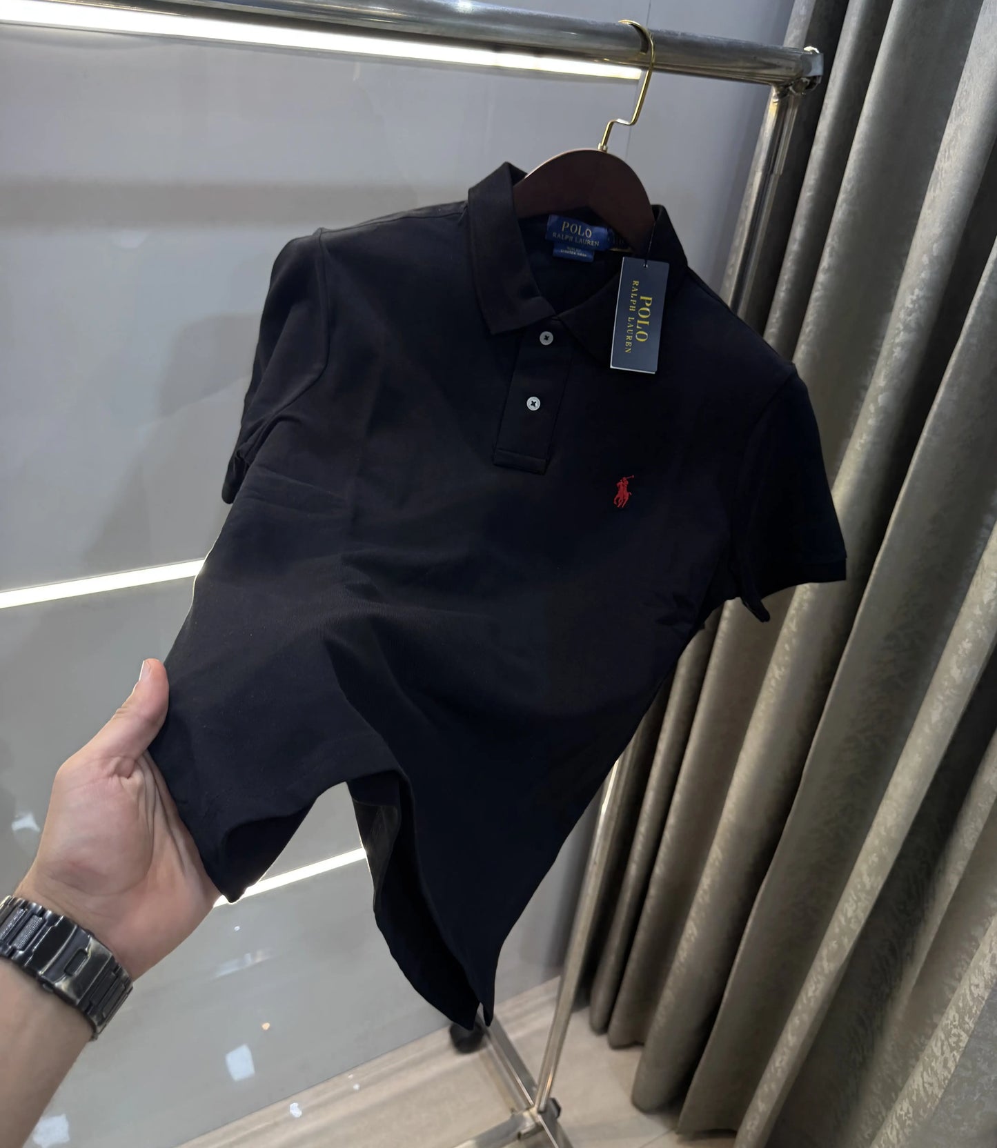 Ralph Lauren Black Embroidery Logo Knitted Polo T-shirt
