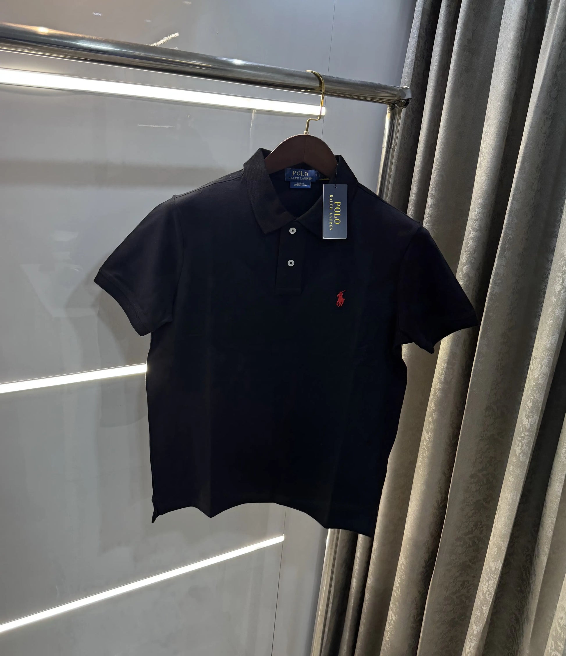 Ralph Lauren Black Embroidery Logo Knitted Polo T-shirt