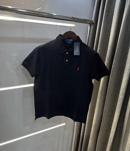 Ralph Lauren Black Embroidery Logo Knitted Polo T-shirt