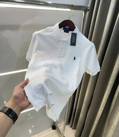 Ralph Lauren White Embroidery Logo Knitted Polo T-shirt
