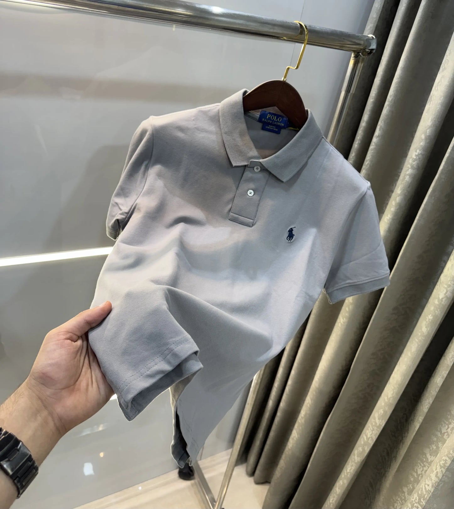 Ralph Lauren Grey Embroidery Logo Knitted Polo T-shirt