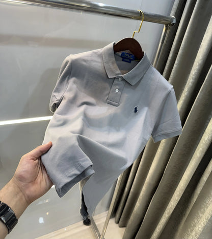 Ralph Lauren Grey Embroidery Logo Knitted Polo T-shirt