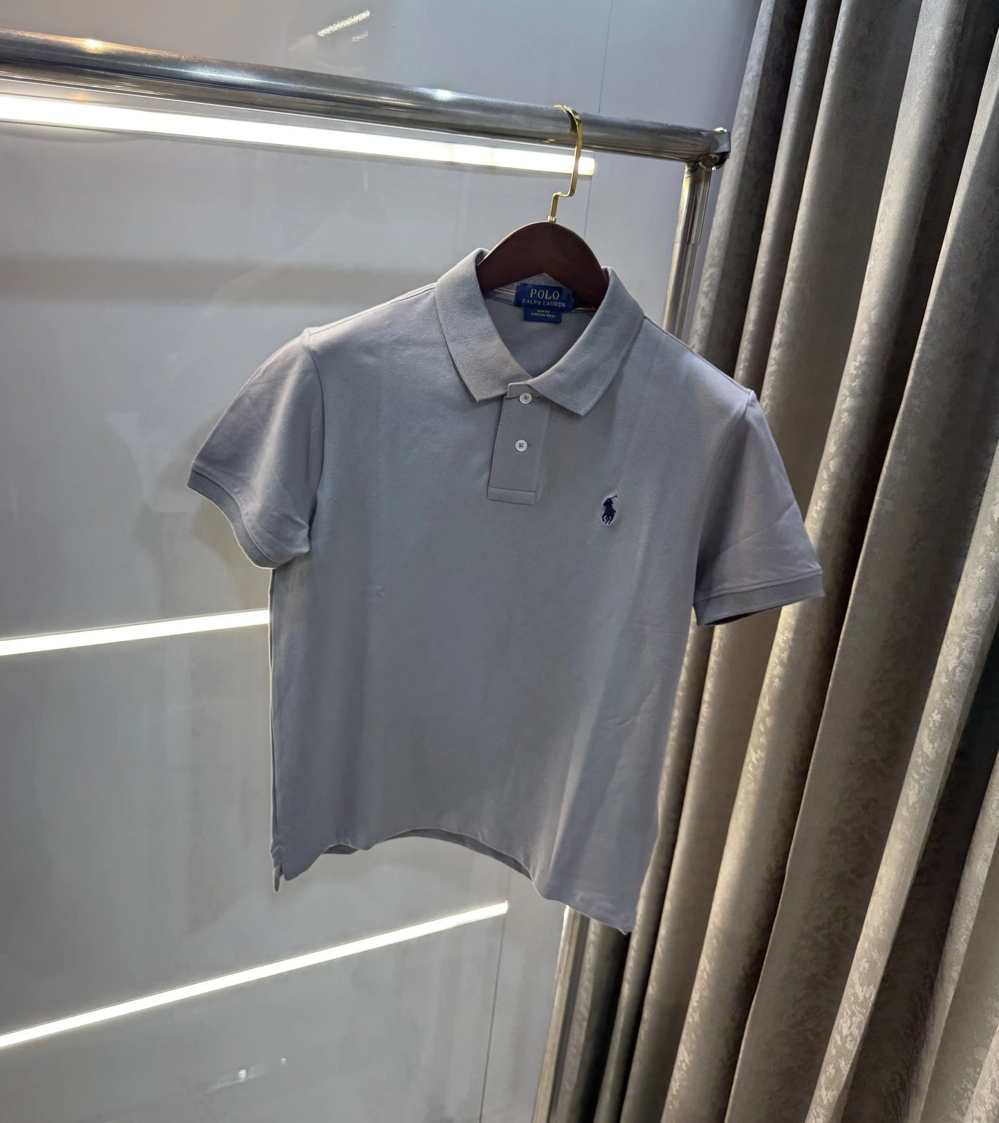 Ralph Lauren Grey Embroidery Logo Knitted Polo T-shirt