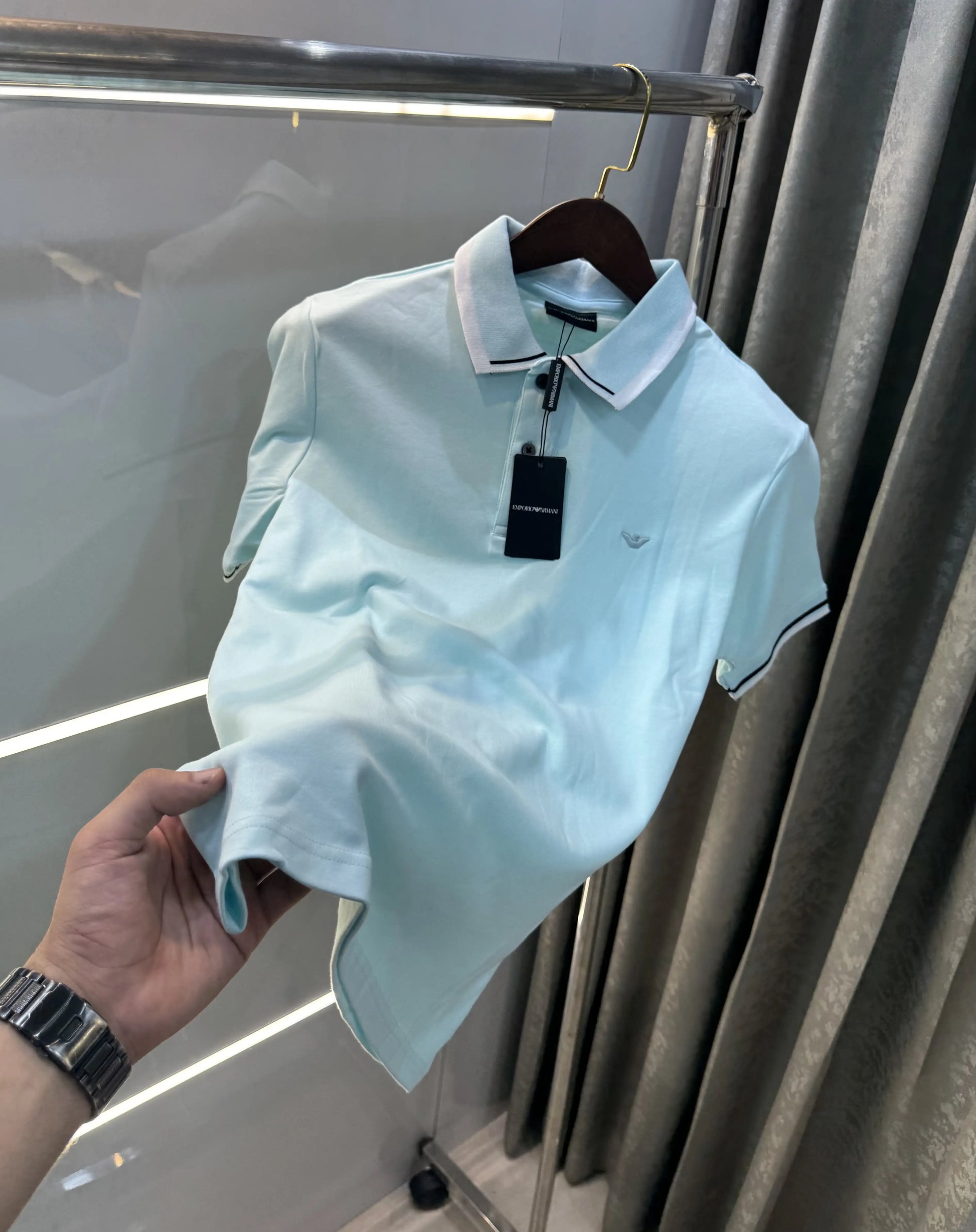 Emporio Armani Sky Blue Premium Polo T-Shirt