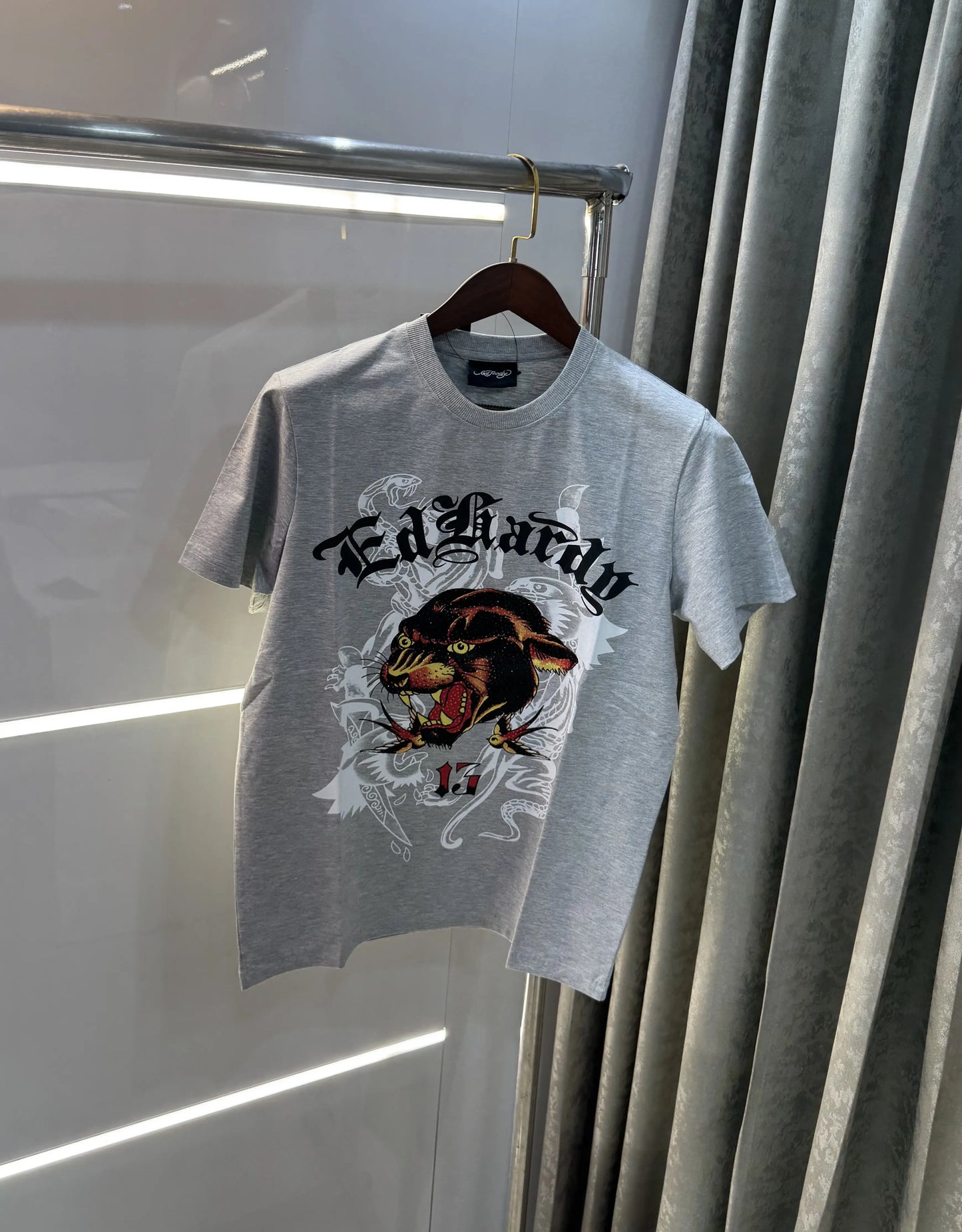 Ed Hardy Grey Logo Work Imported T-Shirt