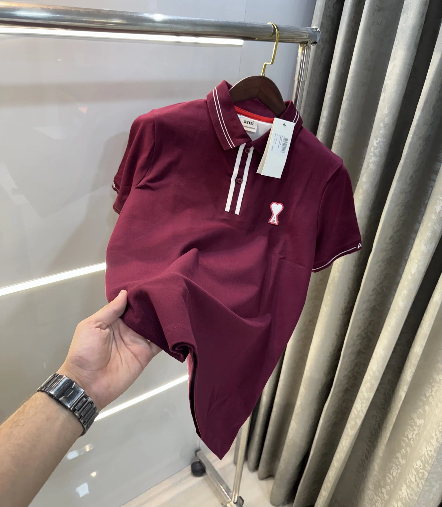 Ami Paris Maroon Premium Polo T-Shirt