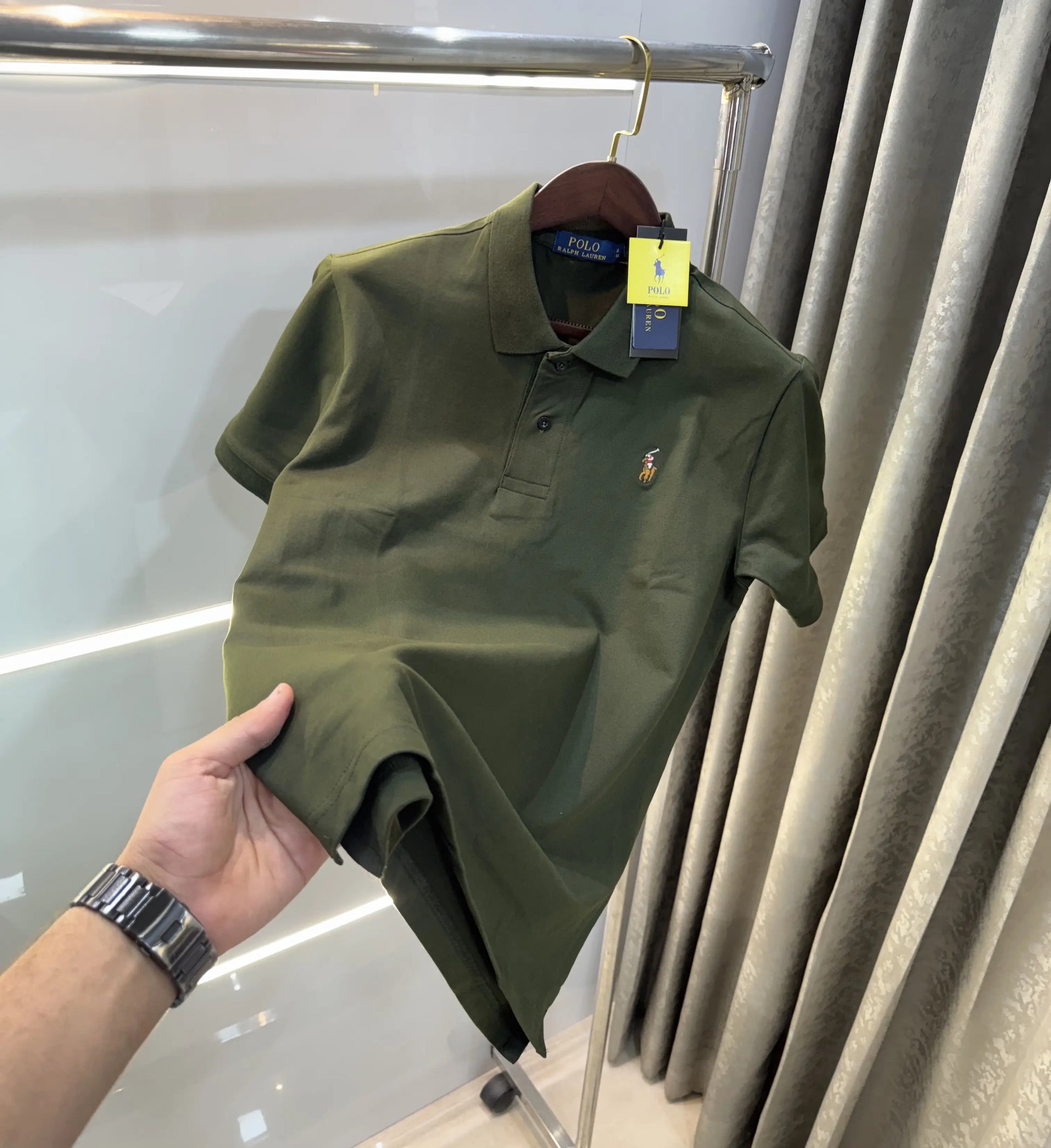 Ralph Lauren Bottle Green Embroidery Logo Premium Polo T-shirt
