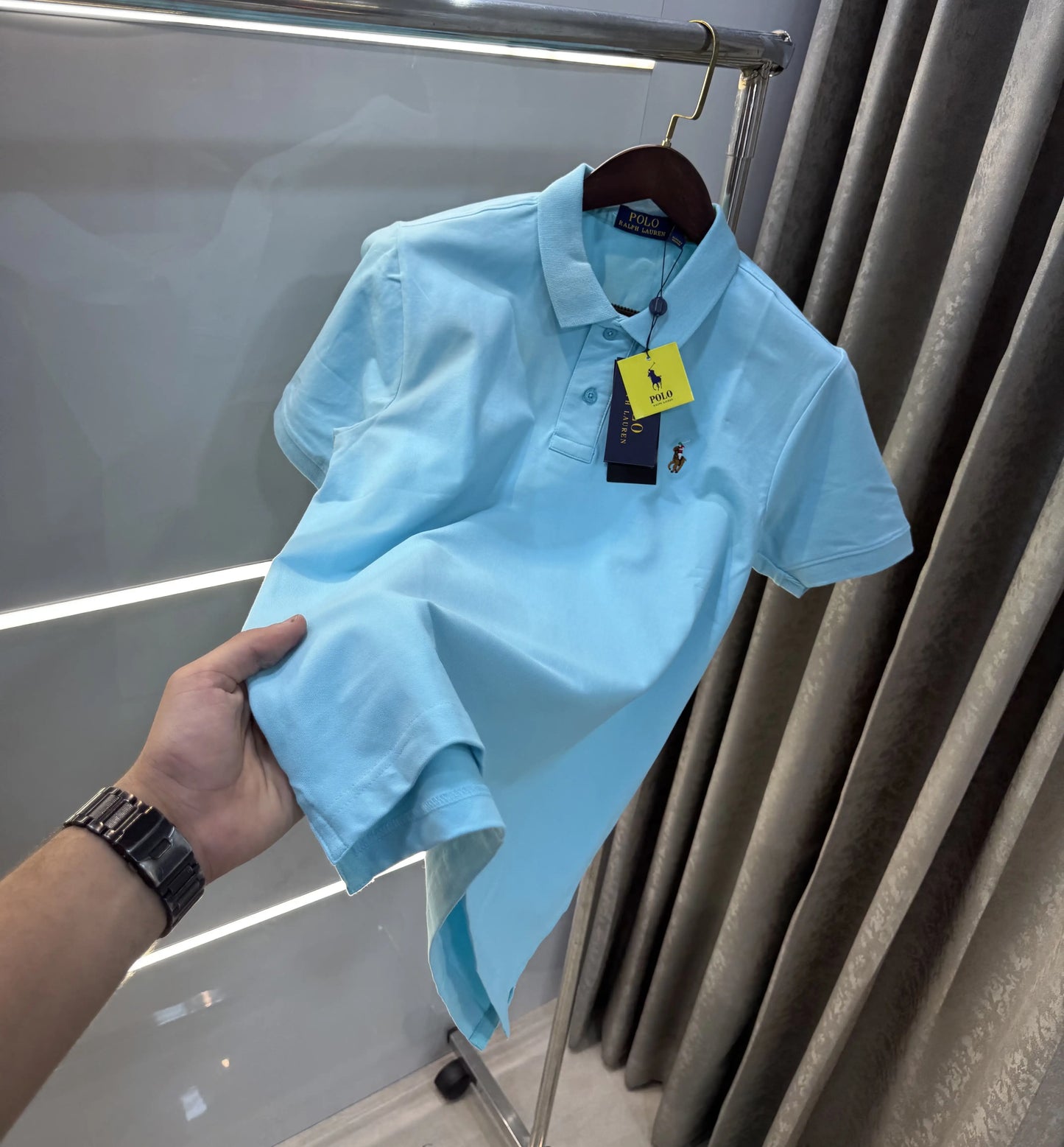 Ralph Lauren Sky Blue Embroidery Logo Premium Polo T-shirt