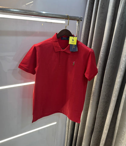 Ralph Lauren Red Embroidery Logo Premium Polo T-shirt