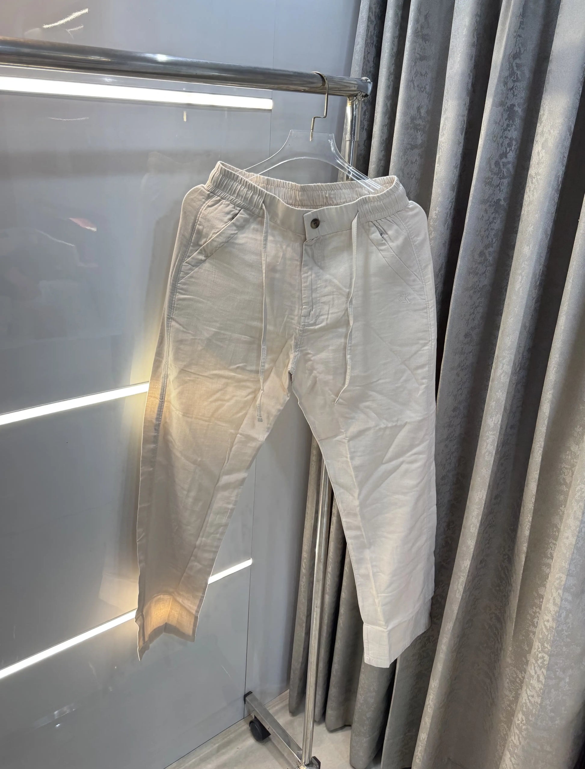 Calvin Klein Cream Premium Linen Trouser