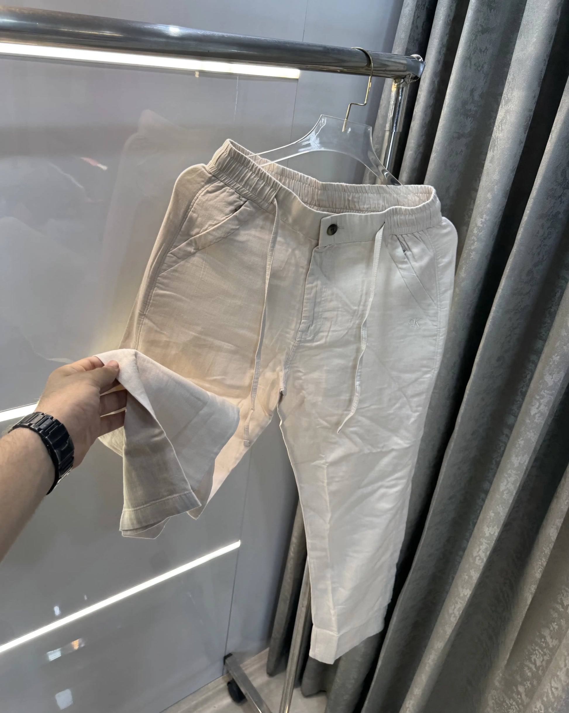 Calvin Klein Cream Premium Linen Trouser