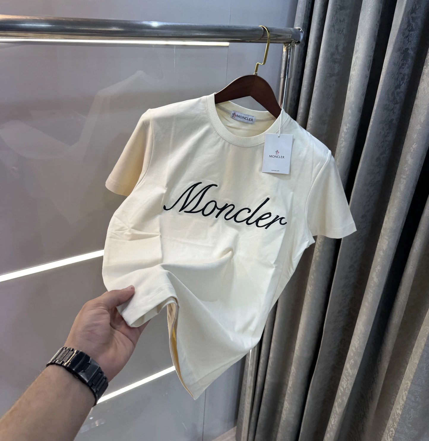 Moncler Cream Logo Work Imported T-Shirt