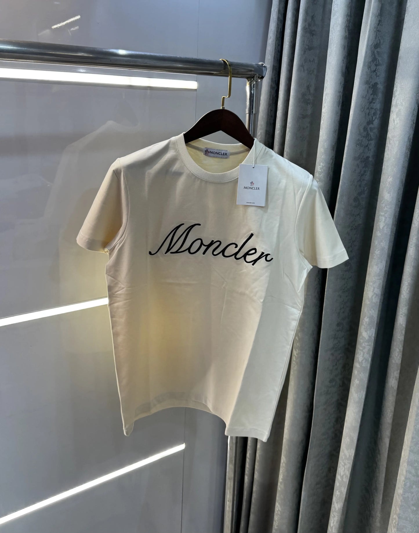 Moncler Cream Logo Work Imported T-Shirt