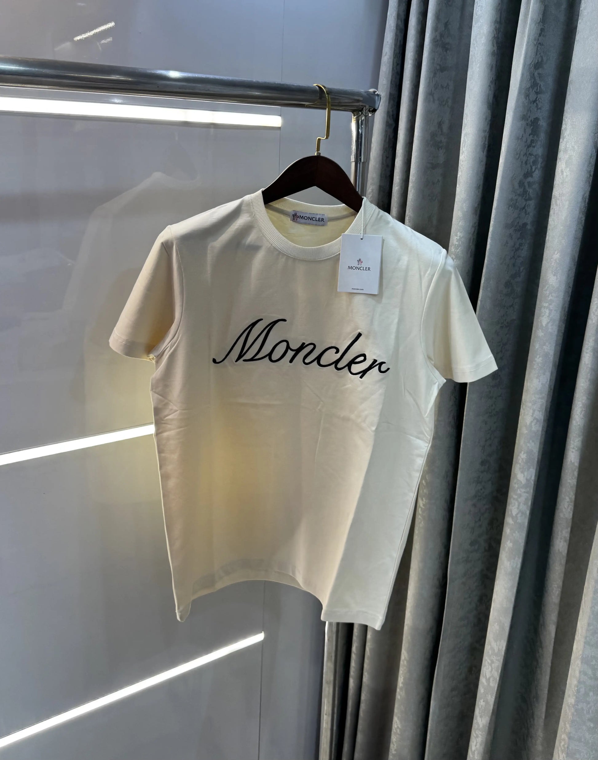 Moncler Cream Logo Work Imported T-Shirt