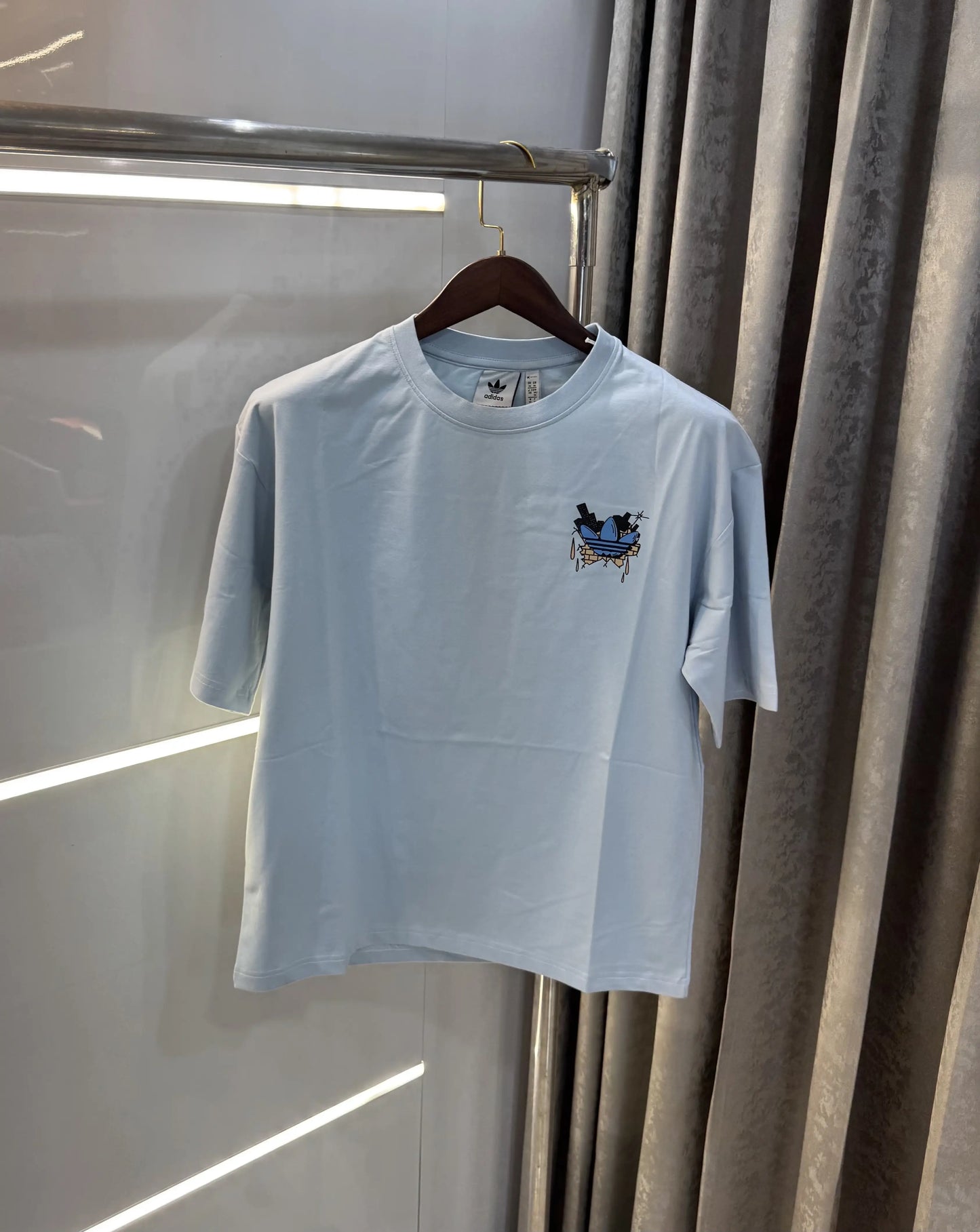 Adidas Sky Blue Logo Print Imported Oversized T-Shirt