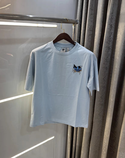 Adidas Sky Blue Logo Print Imported Oversized T-Shirt