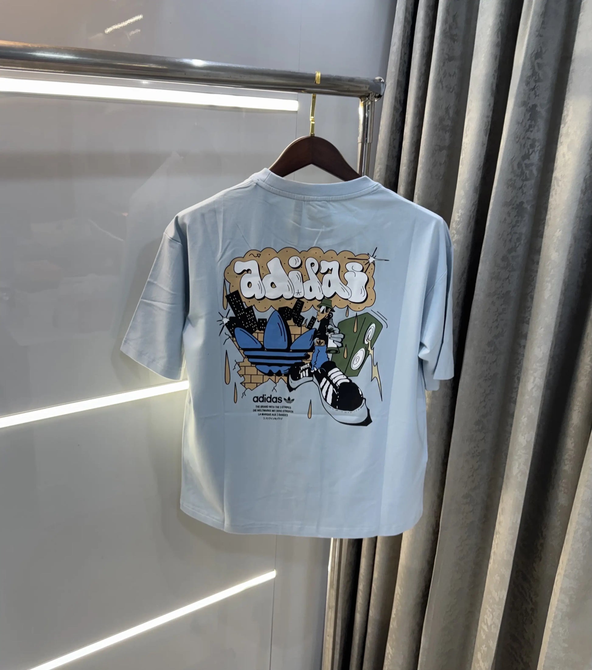 Adidas Sky Blue Logo Print Imported Oversized T-Shirt