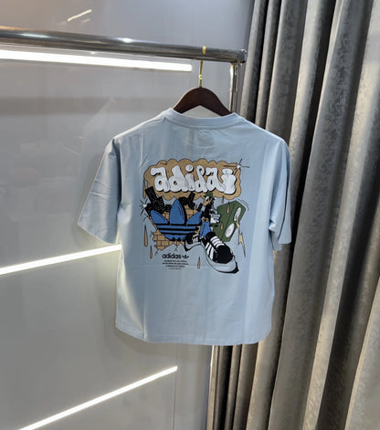 Adidas Sky Blue Logo Print Imported Oversized T-Shirt
