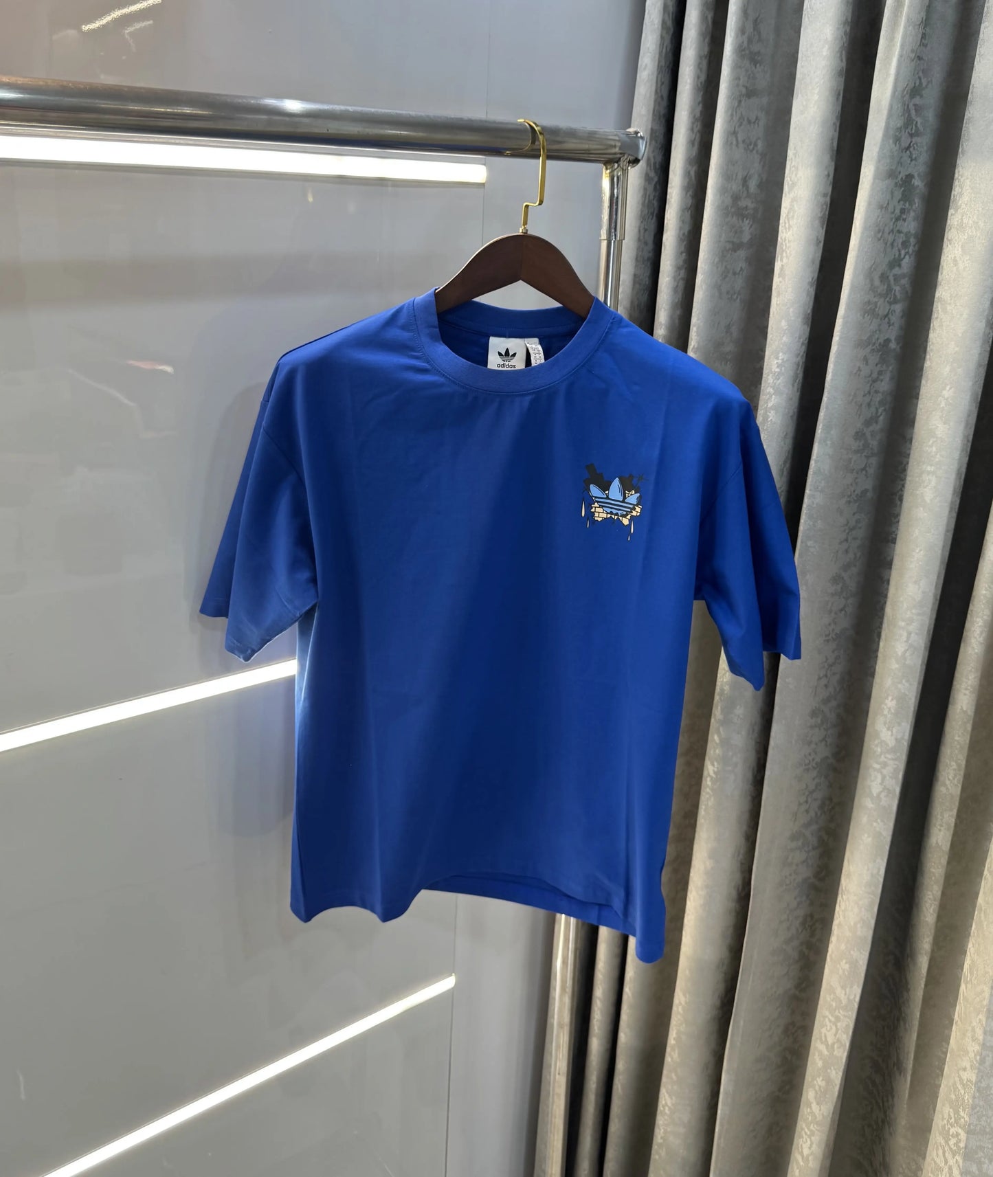Adidas Blue Logo Print Imported Oversized T-Shirt