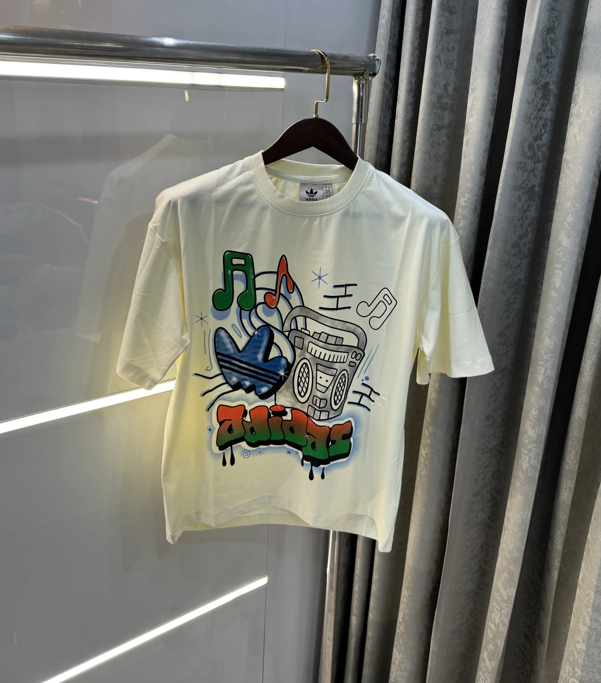 Adidas Cream Logo Print Imported Oversized T-Shirt