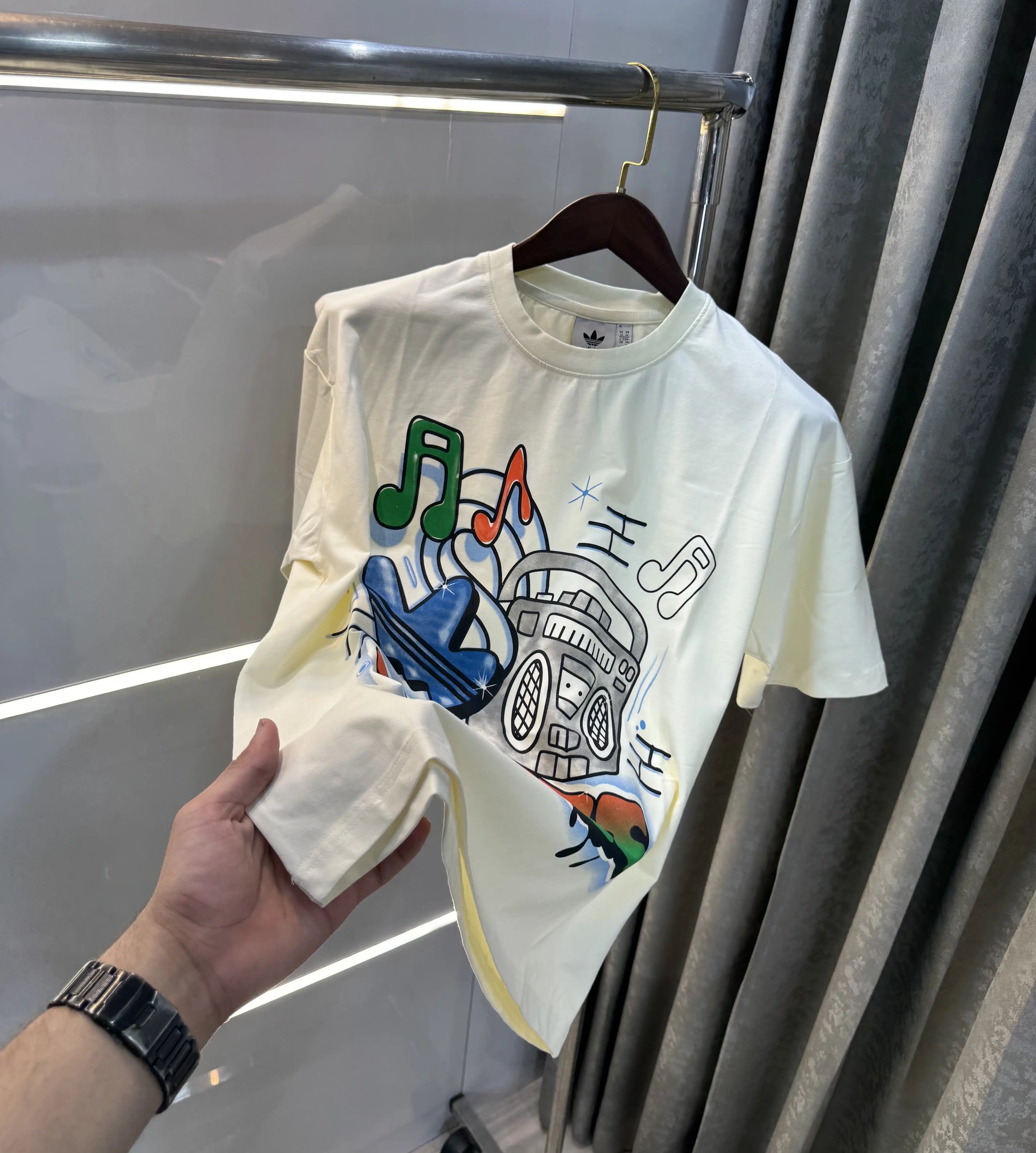 Adidas Cream Logo Print Imported Oversized T-Shirt