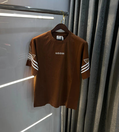 Adidas Brown Logo Print Imported Oversized T-Shirt