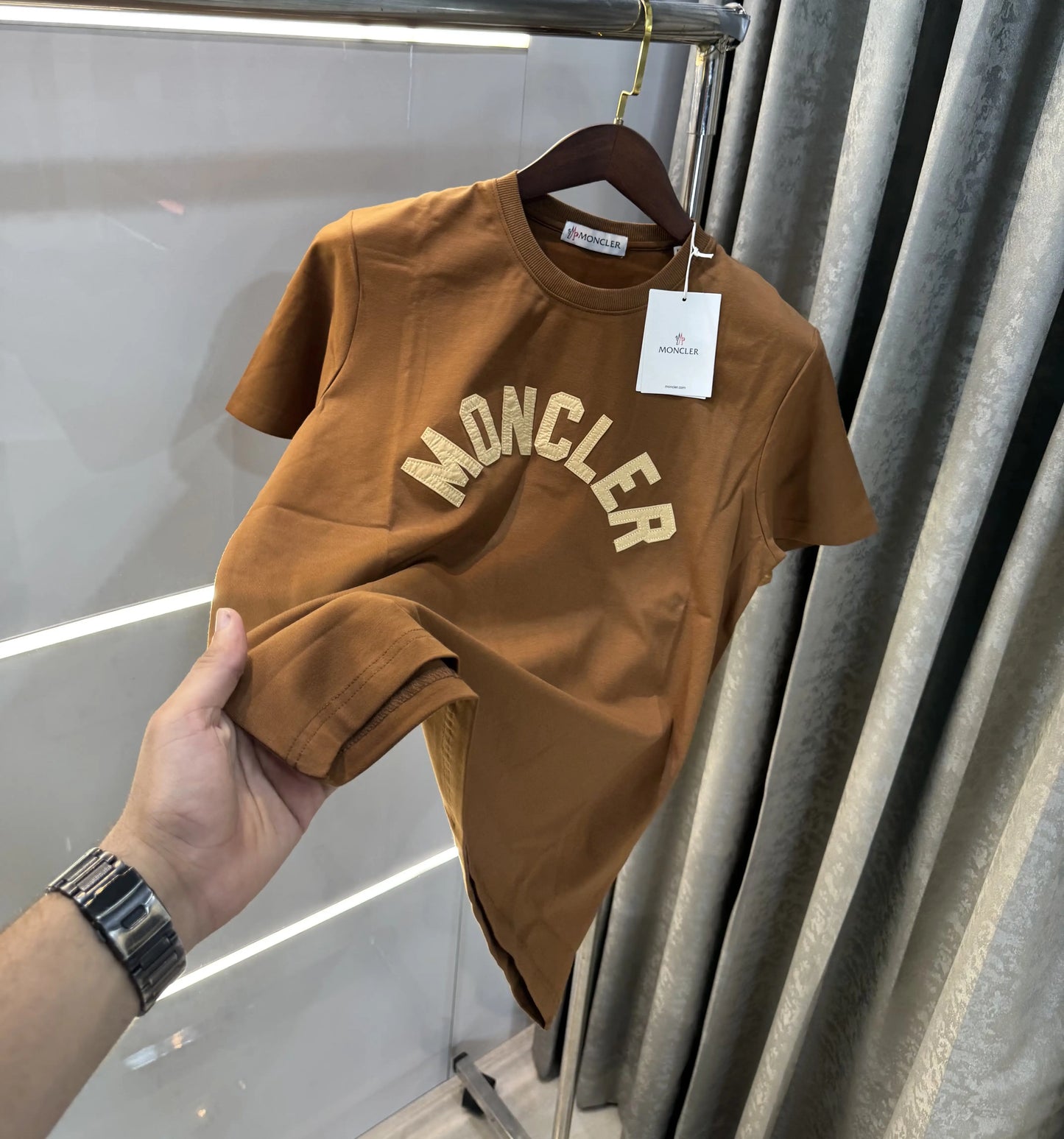 Moncler Brown Logo Work Imported T-Shirt
