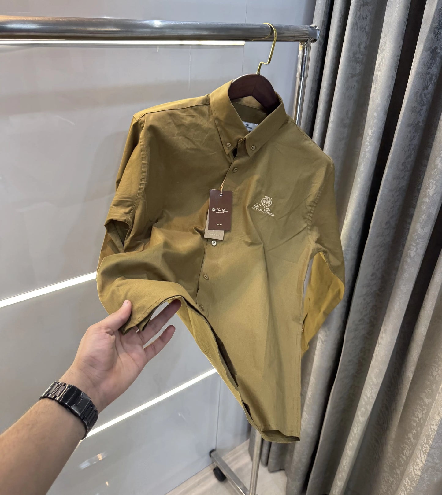 Loro Piana Olive Embroidery Logo Premium Shirt