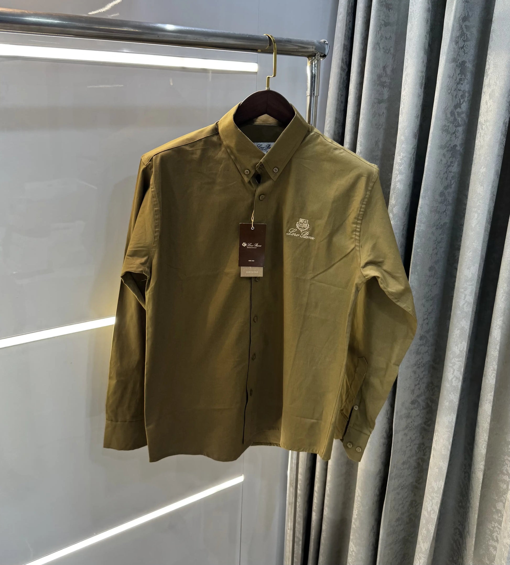 Loro Piana Olive Embroidery Logo Premium Shirt