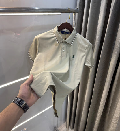 Ralph Lauren Beige Embroidery Logo Premium Polo T-shirt With Box Packing