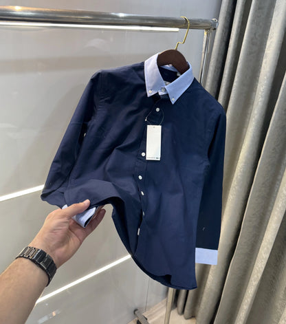 Lacost e Navy Blue Embroidery Logo Work Premium Shirt