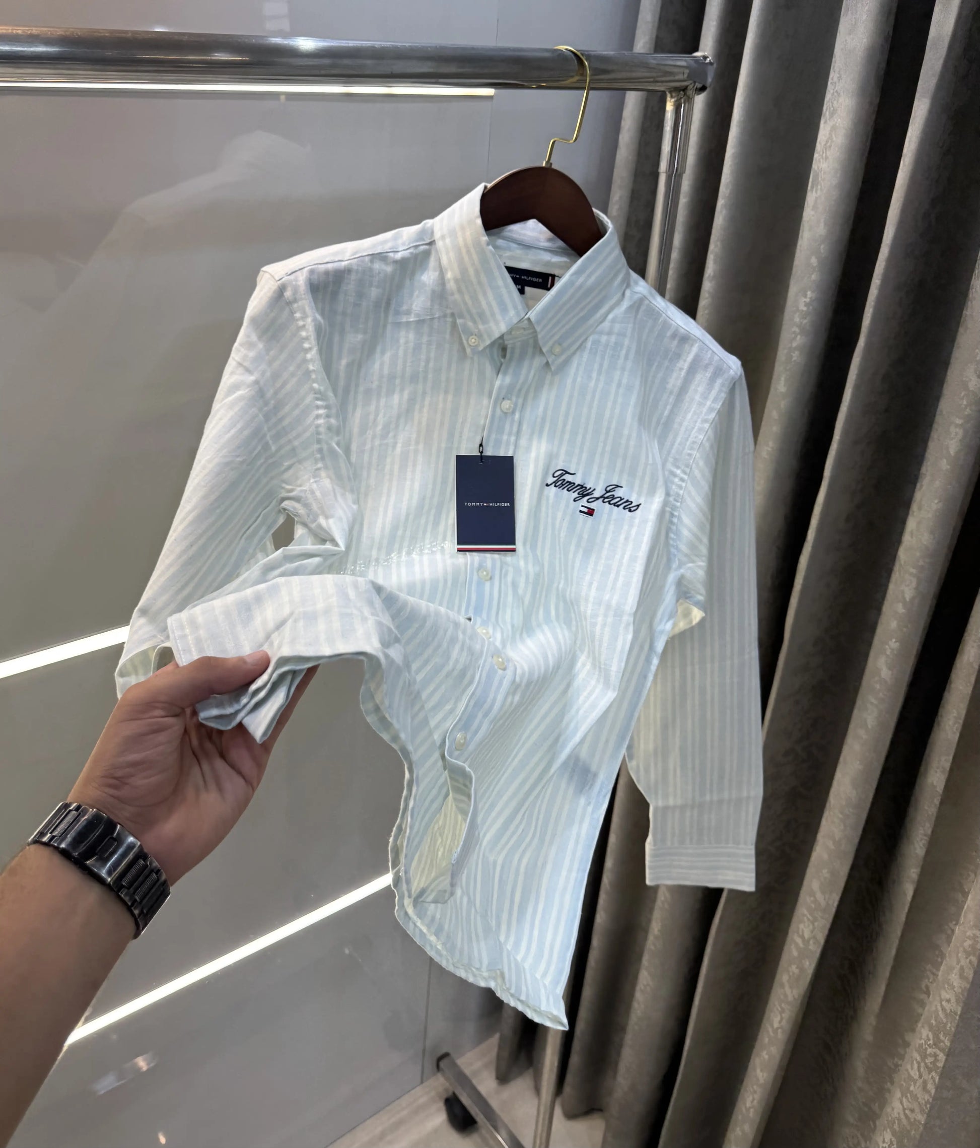 Tommy Hilfiger Sky Blue Embroidery Logo Work Premium Shirt