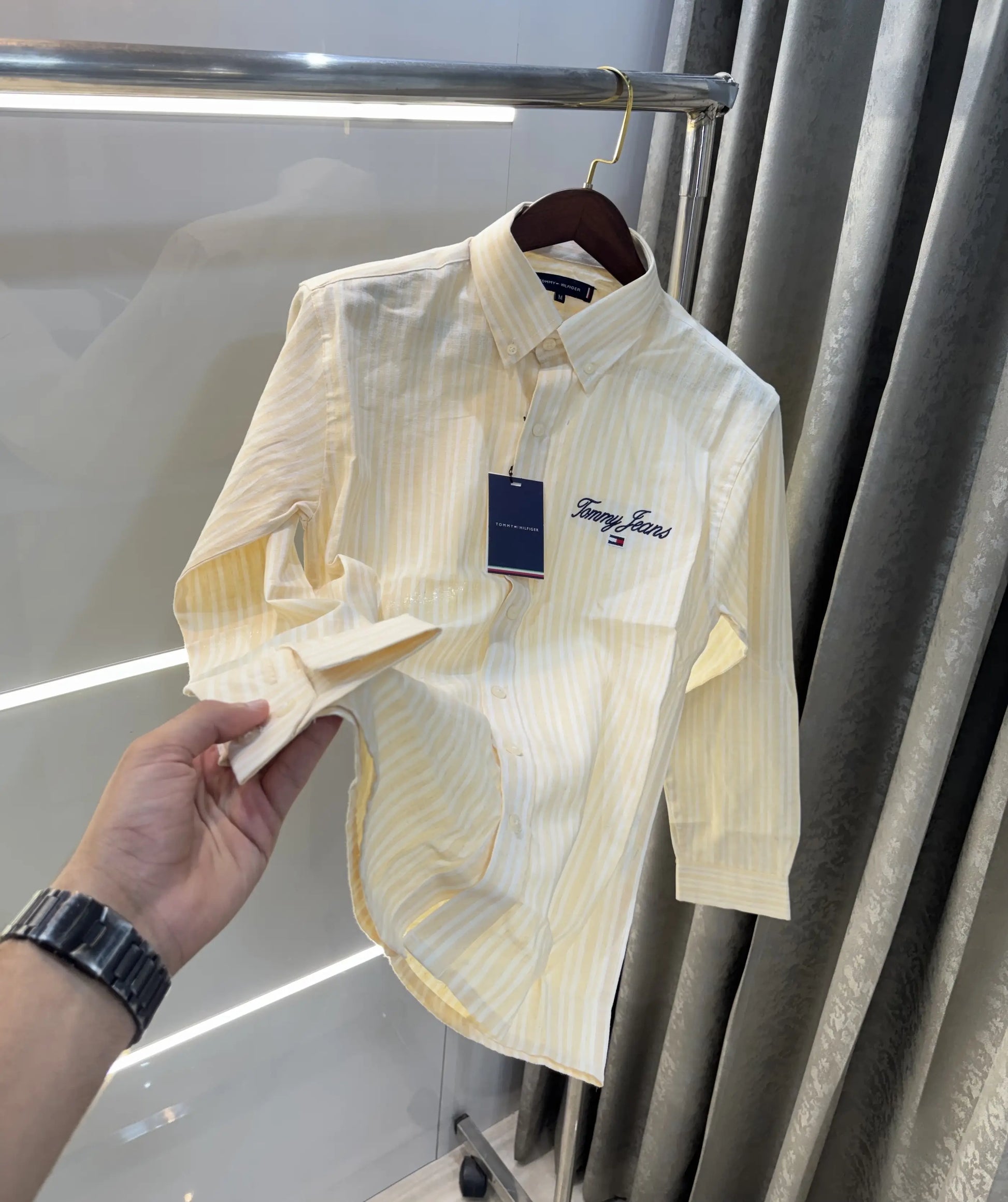 Tommy Hilfiger Yellow Embroidery Logo Work Premium Shirt