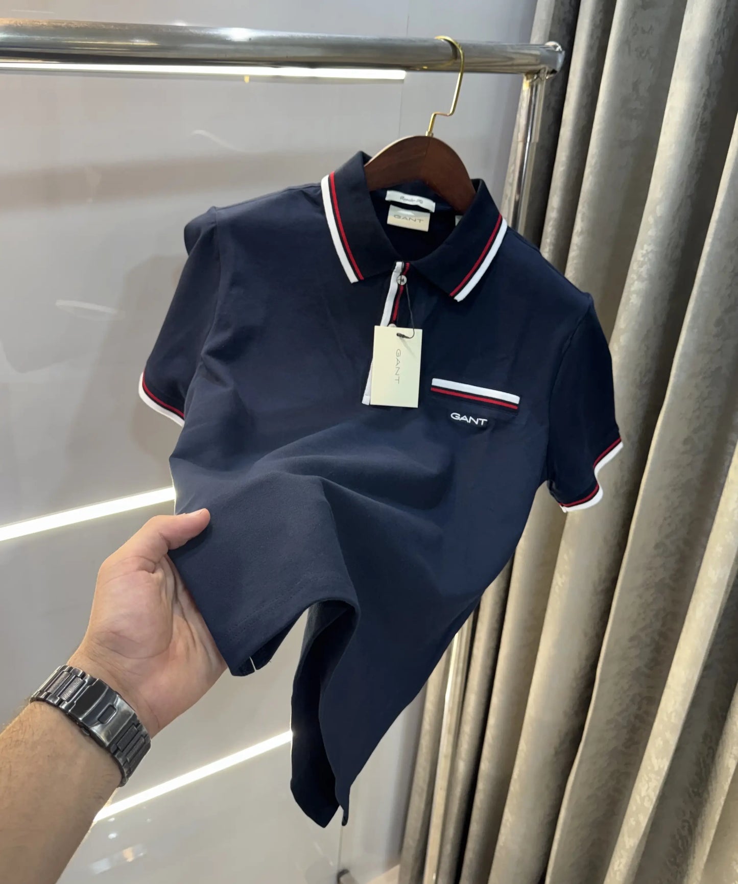 Gant Navy Blue Embroidery Logo Premium Polo T-shirt