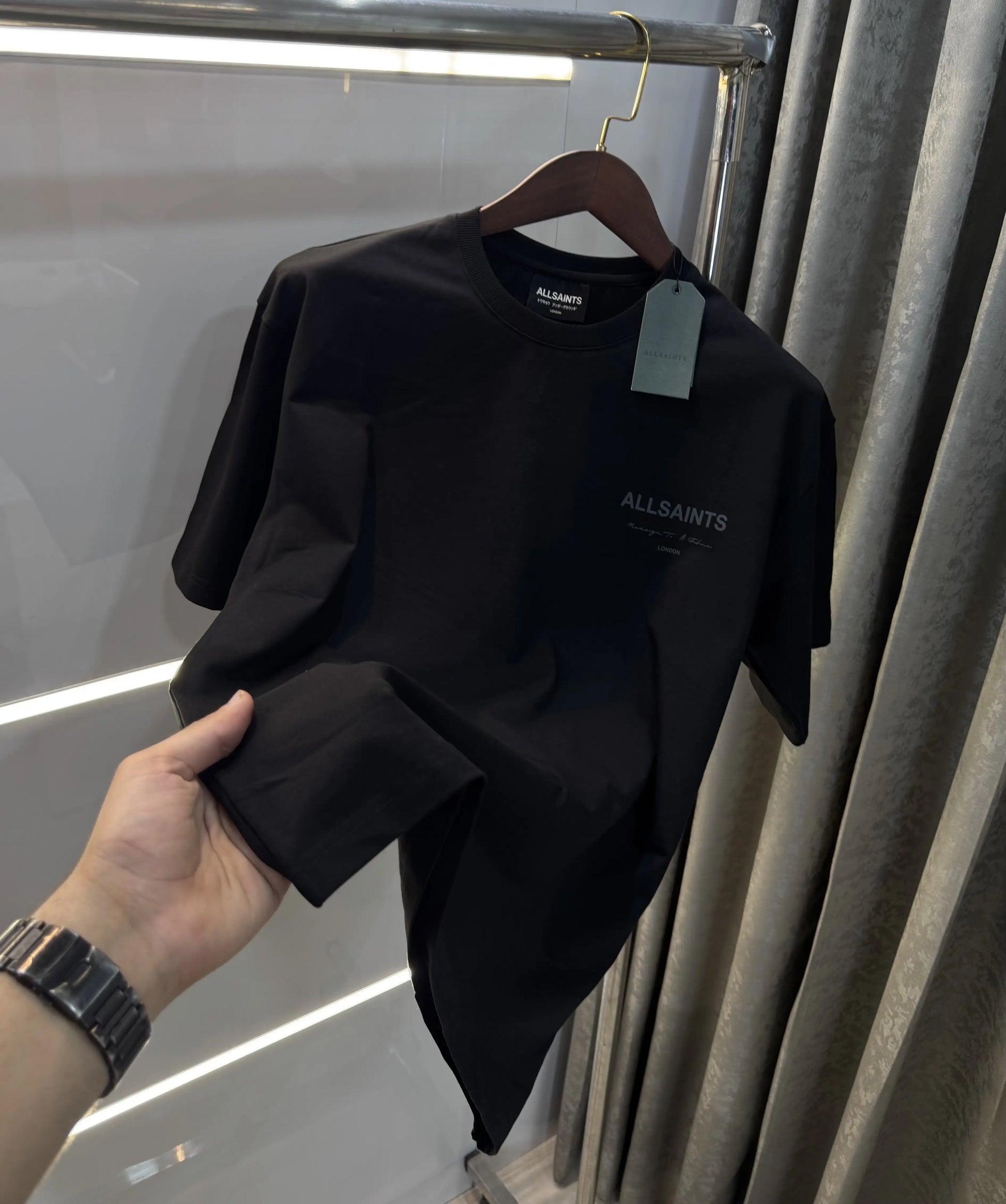 All Saints Black Logo Print Imported Oversized T-Shirt