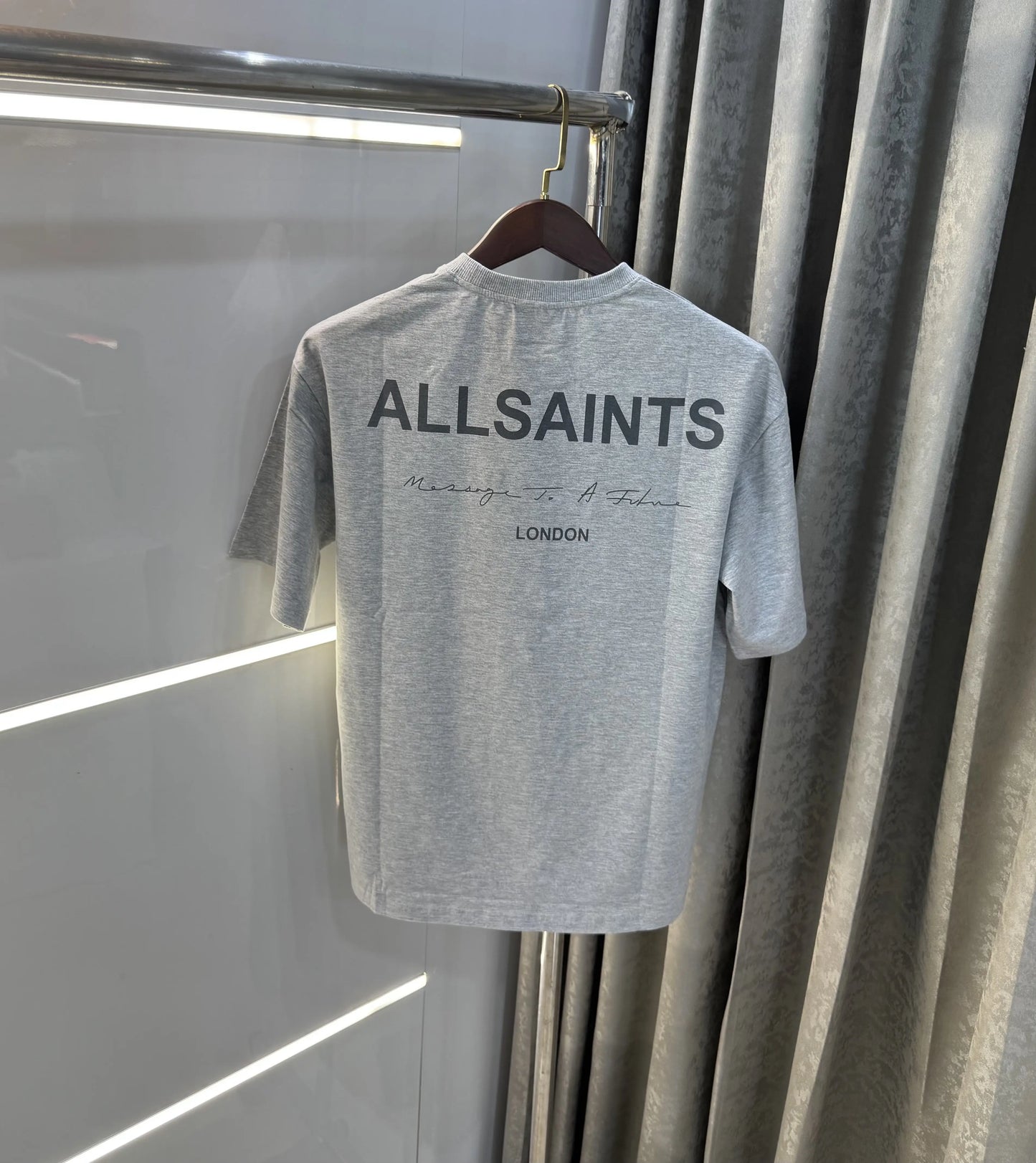 All Saints Grey Logo Print Imported Oversized T-Shirt