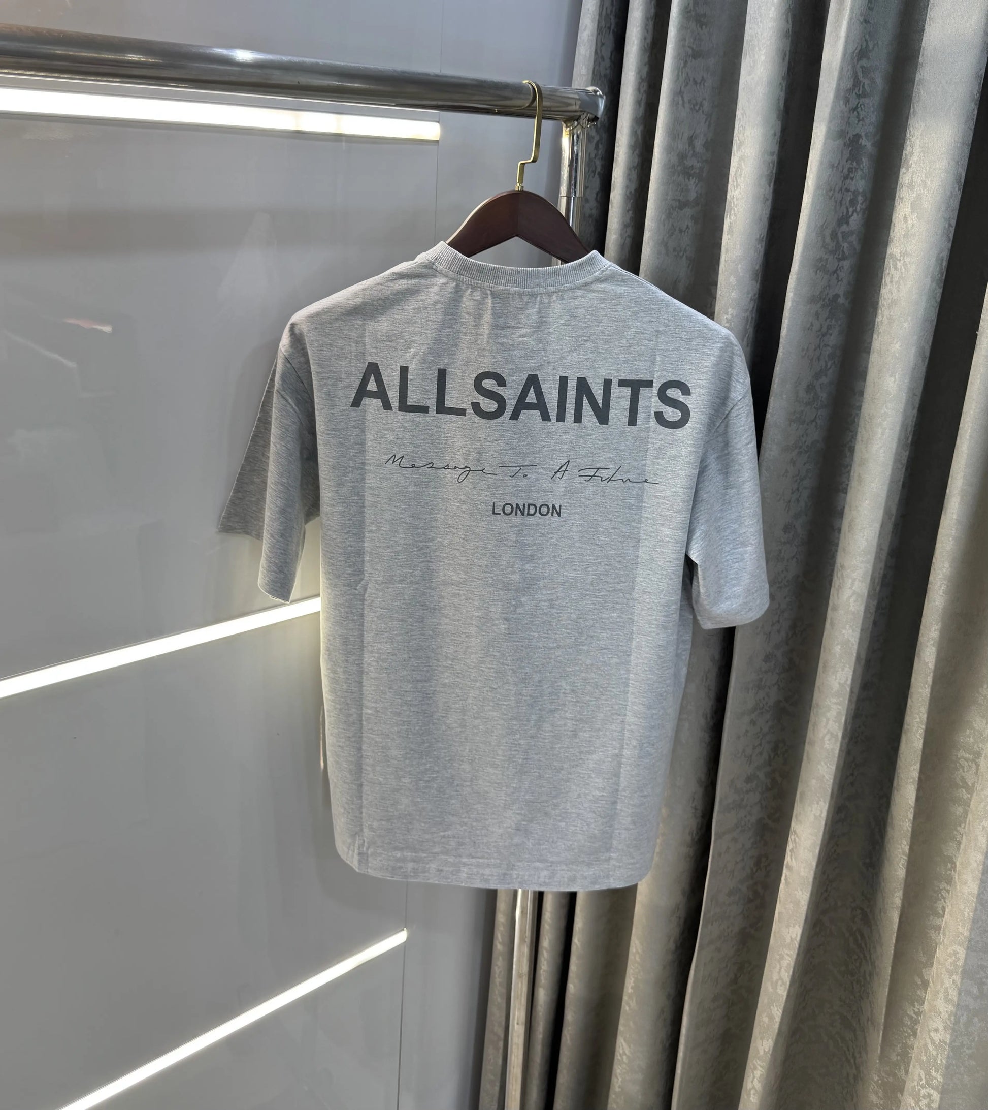 All Saints Grey Logo Print Imported Oversized T-Shirt