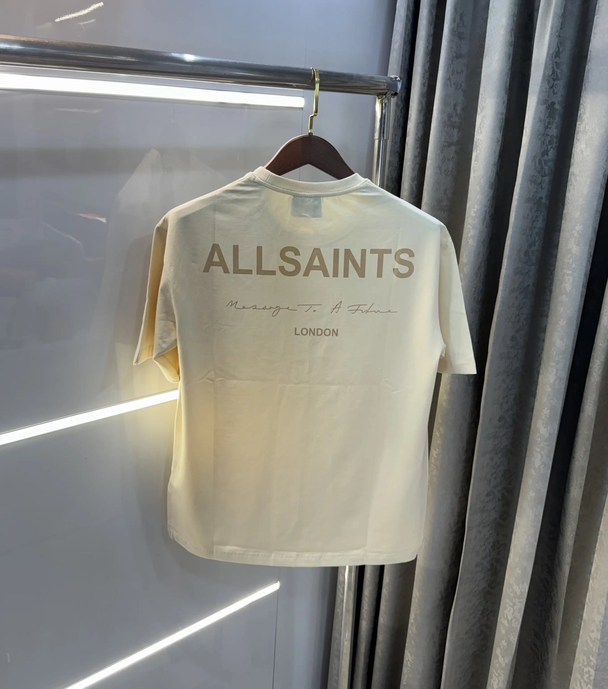 All Saints Cream Logo Print Imported Oversized T-Shirt