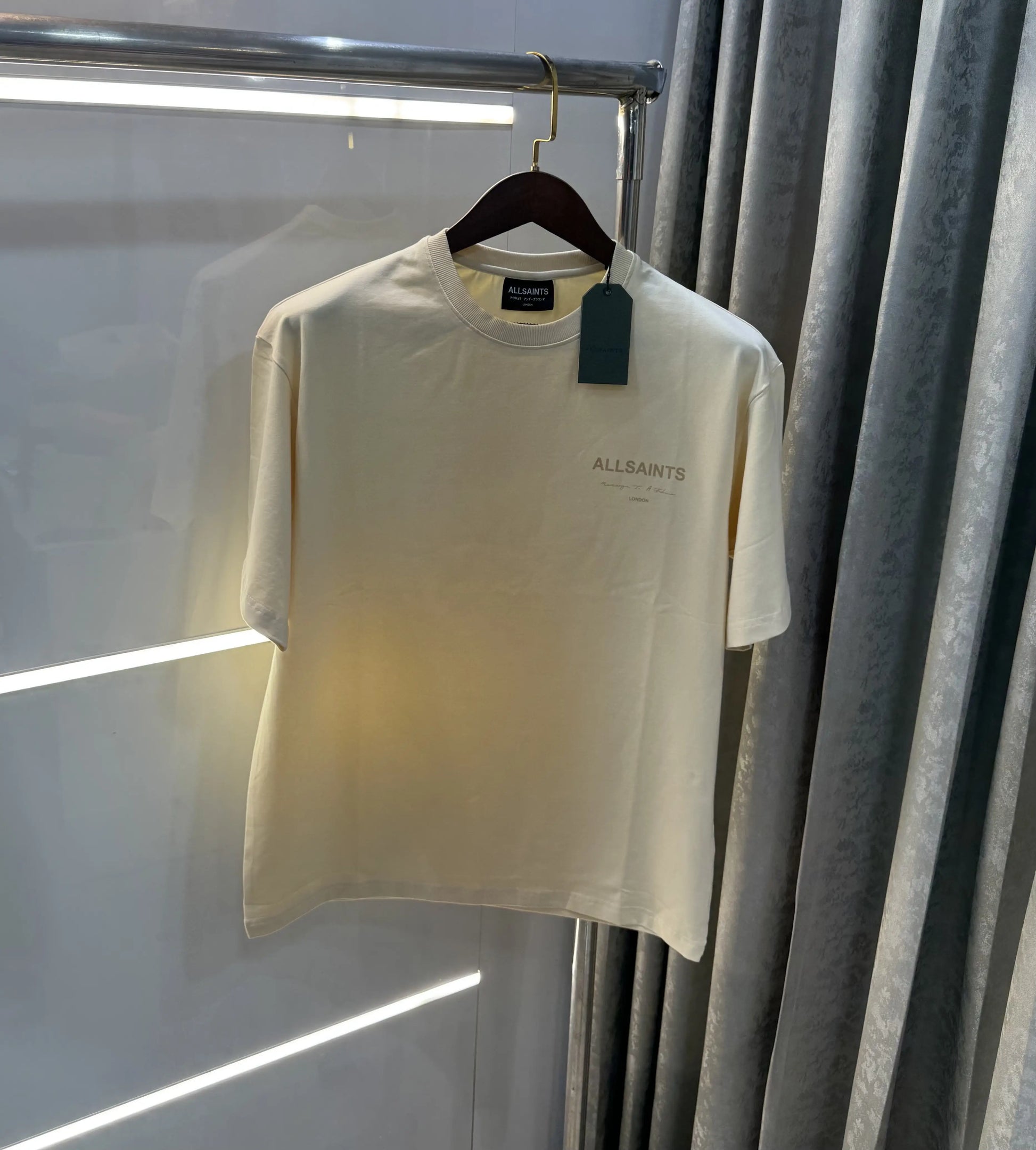 All Saints Cream Logo Print Imported Oversized T-Shirt