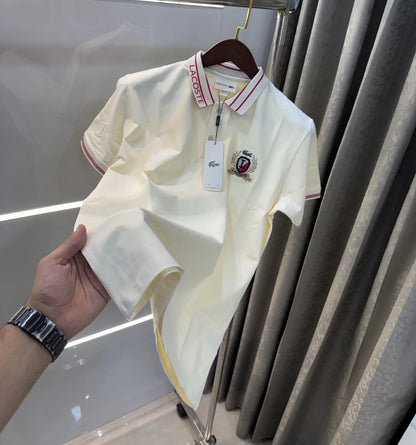 Lacoste Cream Embroidery Logo Premium Polo T-shirt