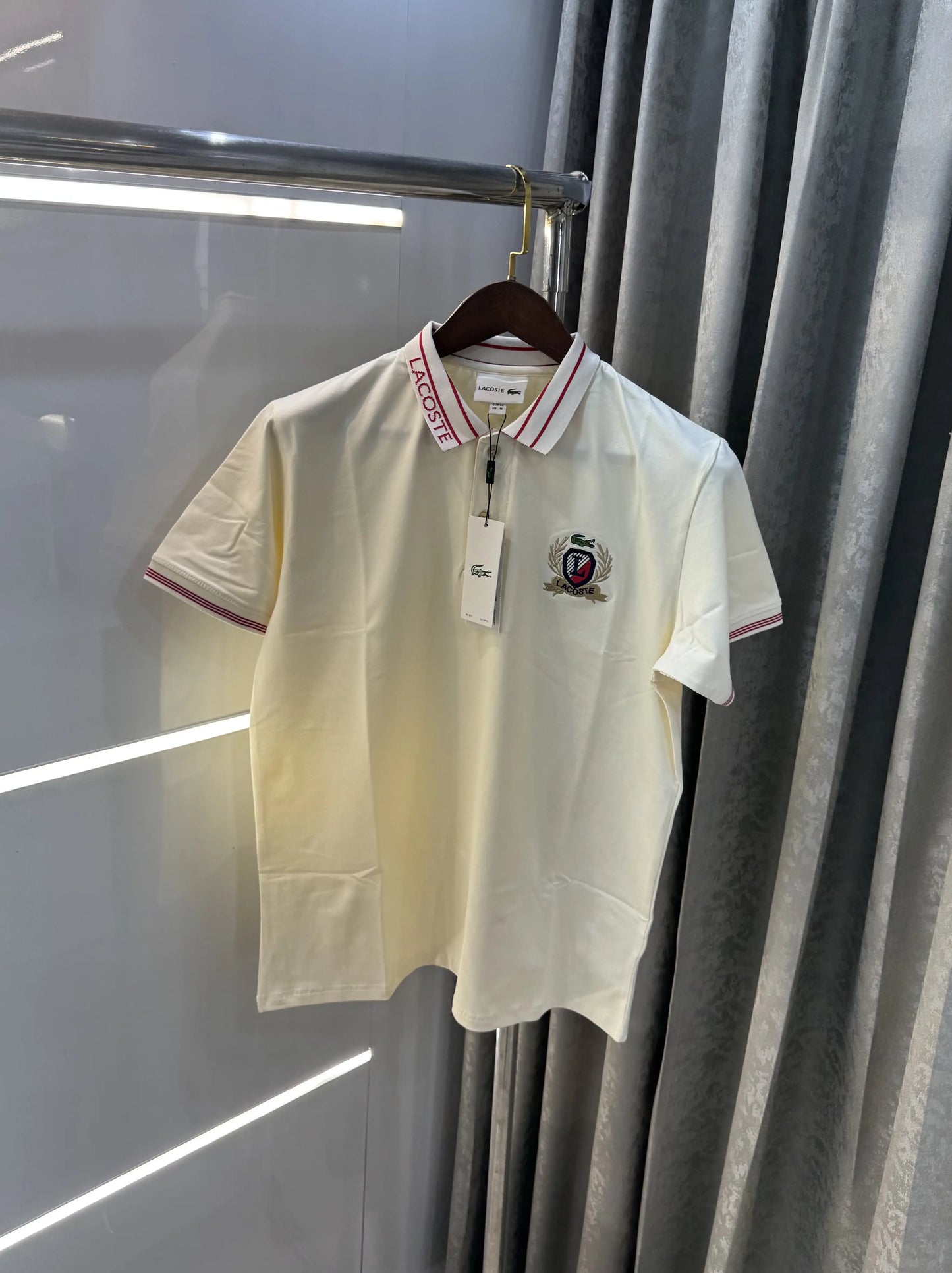 Lacoste Cream Embroidery Logo Premium Polo T-shirt
