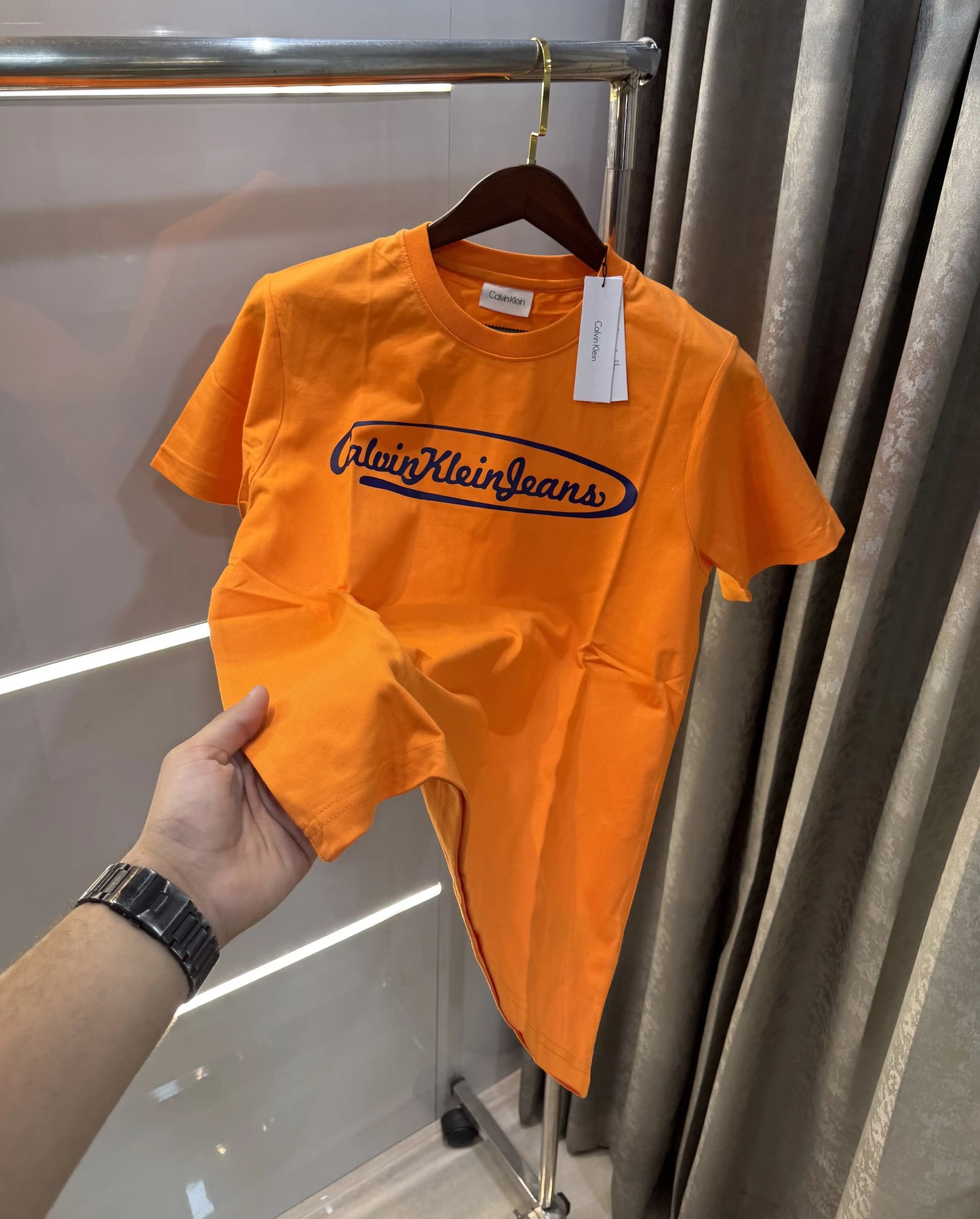 Calvin Klein Orange Logo Work Premium T-Shirt