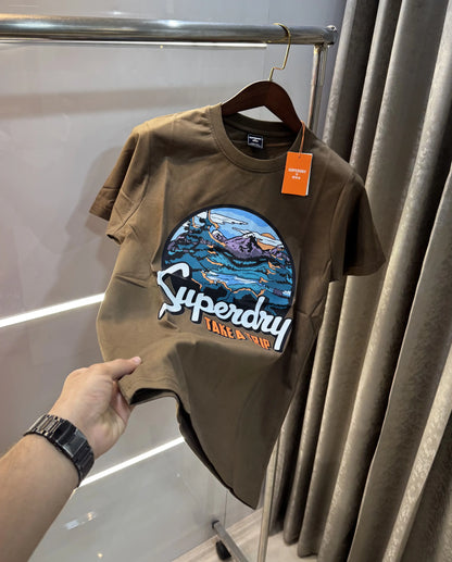 Superdry Brown Logo Print Premium T-shirt