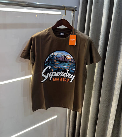 Superdry Brown Logo Print Premium T-shirt