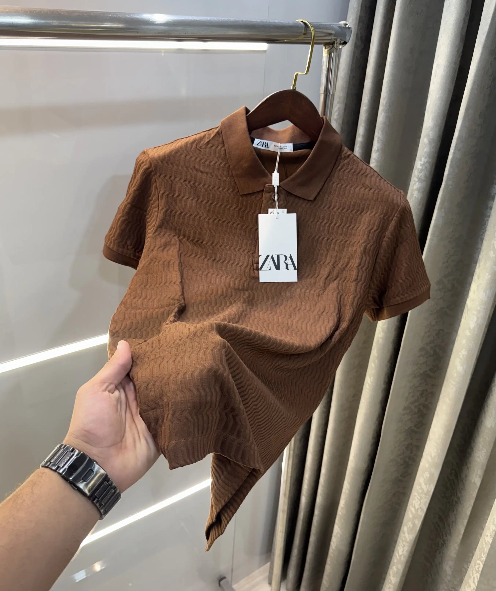 Zar a Brown Knitted Polo T-shirt
