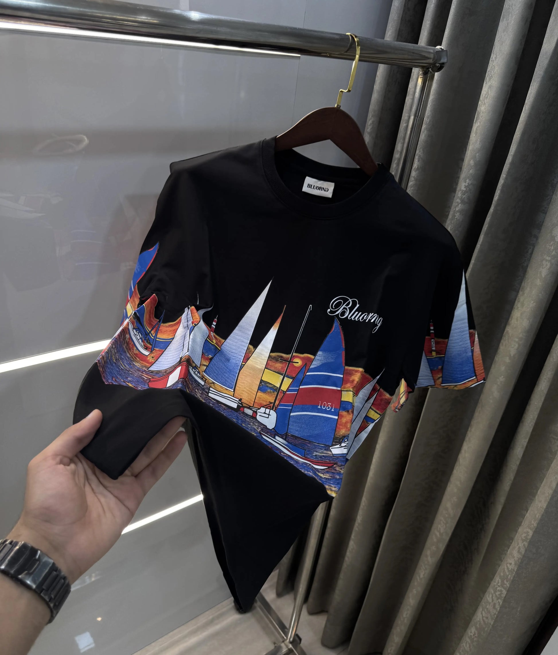 Bluorang Black Logo work Imported Oversized T-Shirt