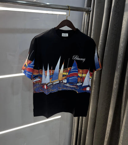 Bluorang Black Logo work Imported Oversized T-Shirt