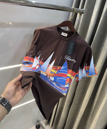 Bluorang Brown Logo work Imported Oversized T-Shirt
