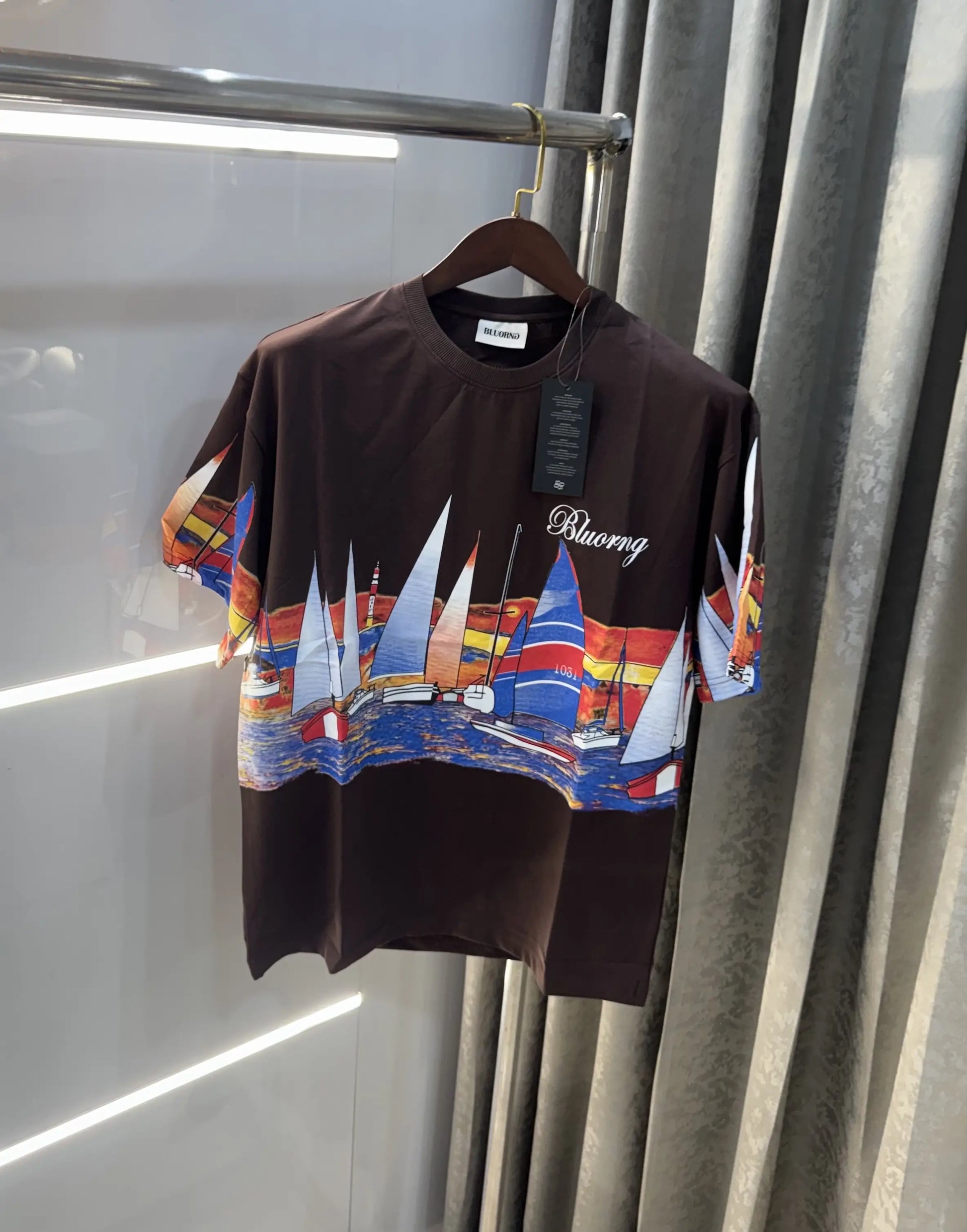 Bluorang Brown Logo work Imported Oversized T-Shirt